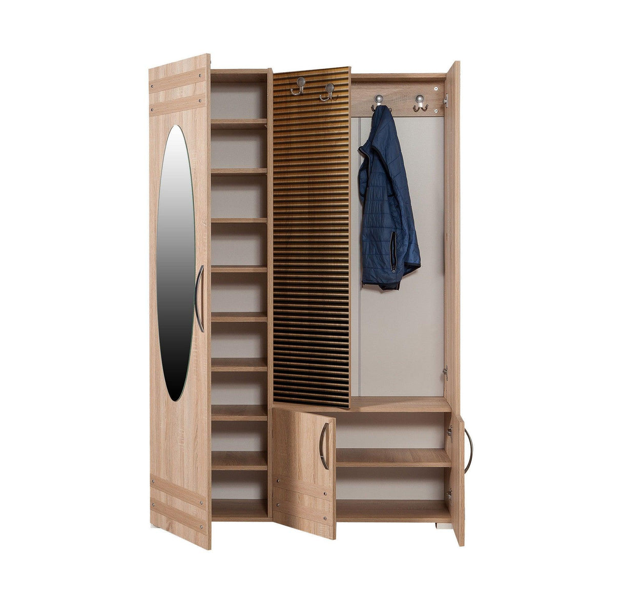 Cuier cu pantofar SİHİRLİ-220 Hall Stand 1, Stejar Sonoma, 195x36x125 cm