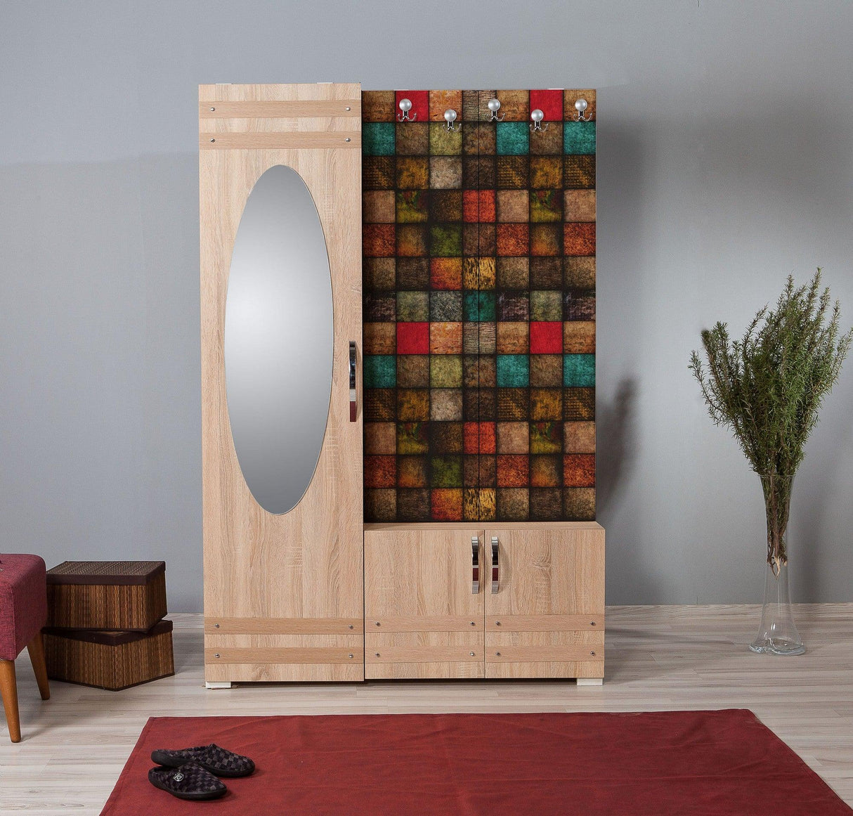 Cuier cu pantofar SİHİRLİ-220 Hall Stand 2, Stejar Sonoma, 195x36x125 cm