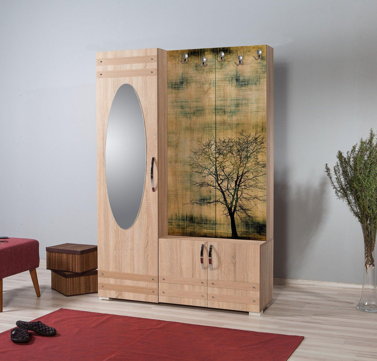 Cuier cu pantofar SİHİRLİ-220 Hall Stand 3, Stejar Sonoma, 195x36x125 cm