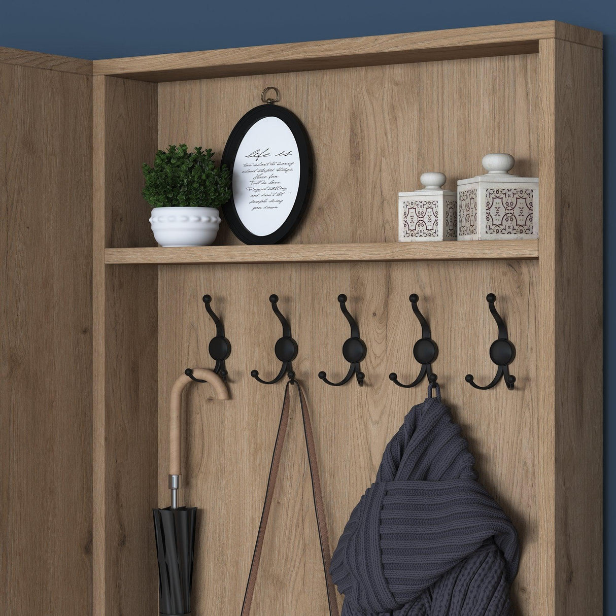 Cuier cu pantofar cu 4 usi, 120x183x37 cm - Alb-Nuc
