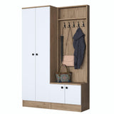 Cuier cu pantofar cu 4 usi, 120x183x37 cm - Alb-Nuc
