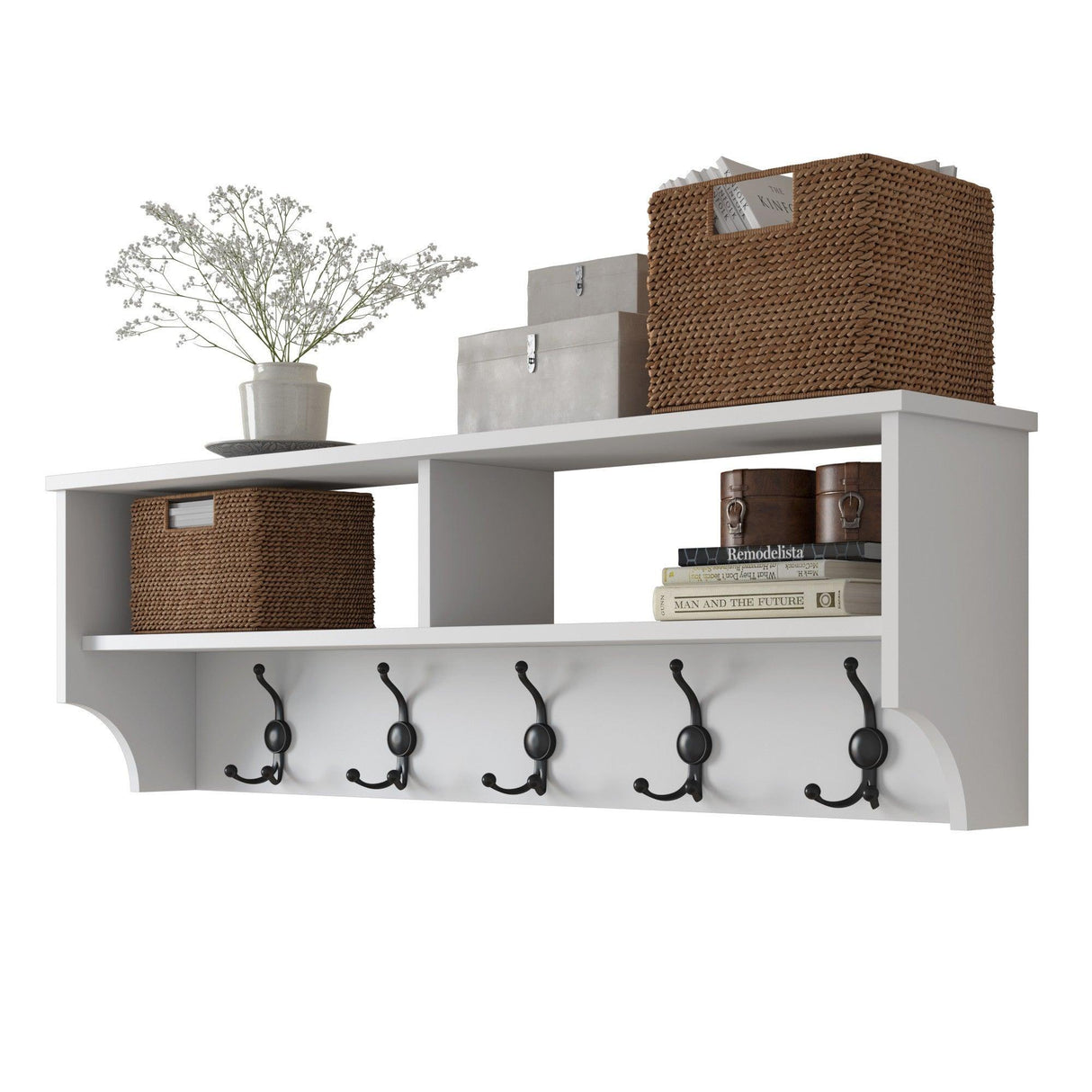 Cuier Daisy cu rafturi, Alb, 120 x 37 x 22 cm