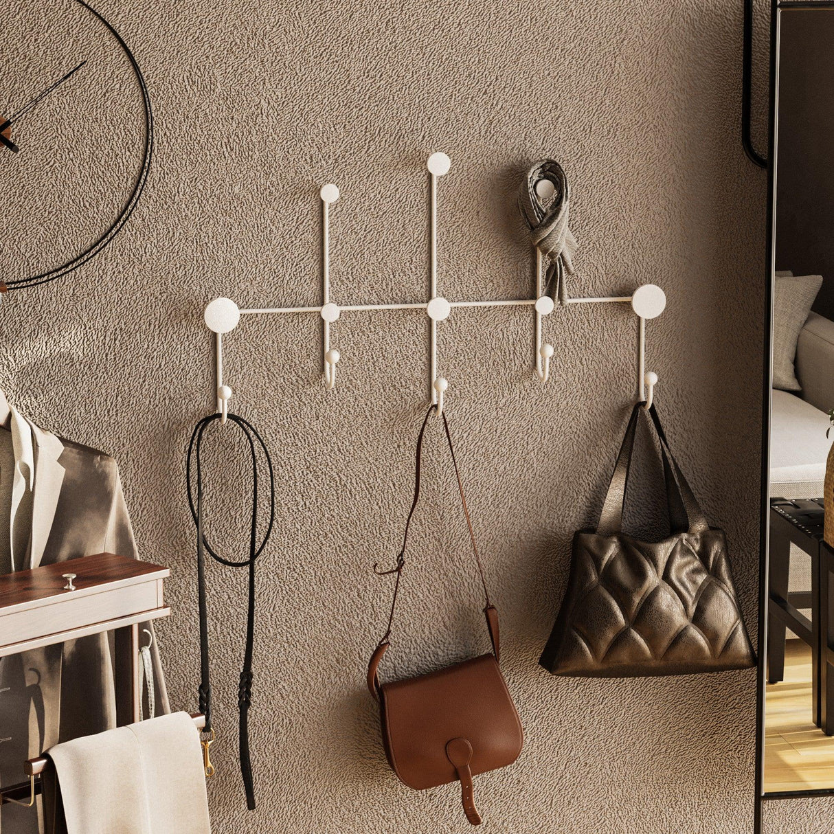 Cuier de hol metalic Metal Wall Hook Vintage 2, Alb, 80x45x10 cm