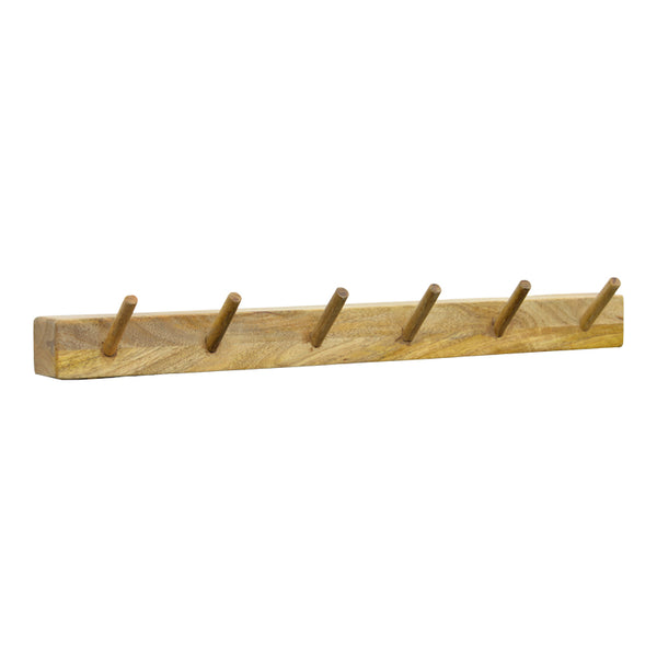 Cuier de perete cu funcție Hokkie, Lemn masiv de acacia, Natural, 60x11x10 cm