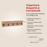 Cuier de Perete cu Raft și 5 Agățători, Aspect, Stejar Natural, 80x18x10 cm - Natural
