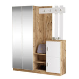 Cuier Doorse cu oglinda, Alb - Gri inchis, 148x35x180 cm - Alb
