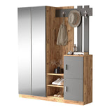 Cuier Doorse cu oglinda, Alb - Gri inchis, 148x35x180 cm - Gri inchis