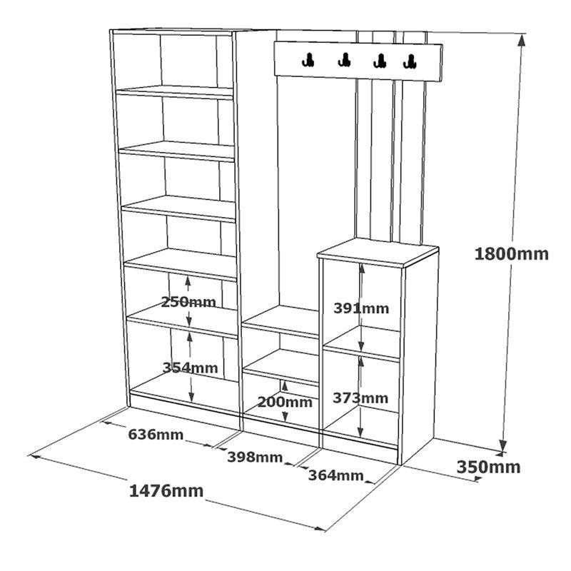 Cuier Doorse cu oglinda, Alb - Gri inchis, 148x35x180 cm - Gri inchis