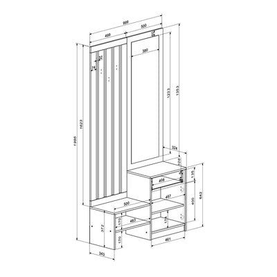 Cuier Entrance unit, Metal, Sonoma, 100x35x200 cm, imagine produs 4