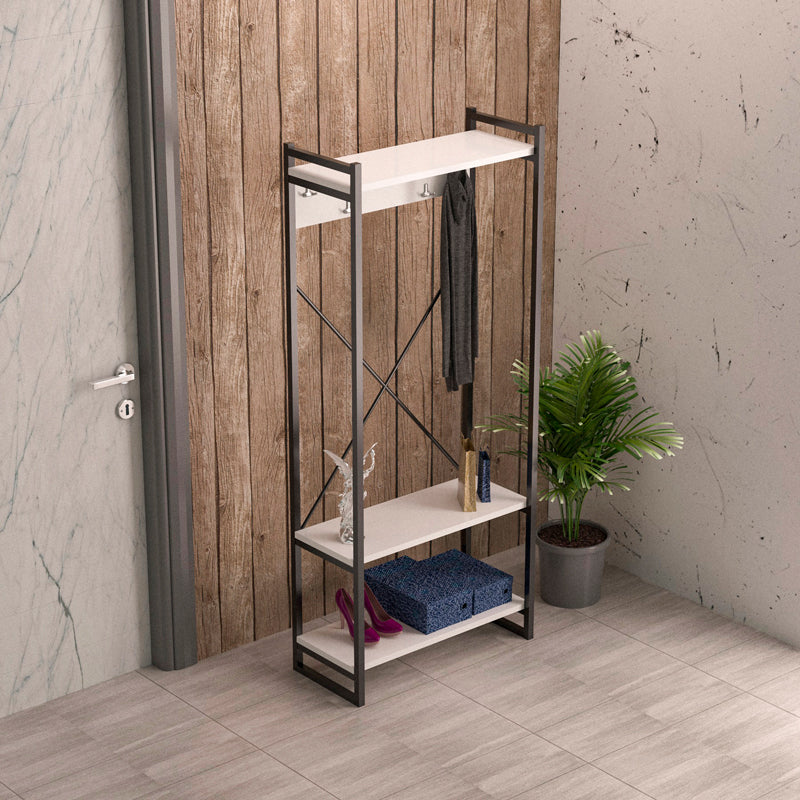 Cuier mobilier intrare Baker, nuc-negru, 90x34x180 cm - Alb