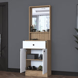 Cuier Rockder cu oglinda, 60x35x183 cm - Alb-Natur
