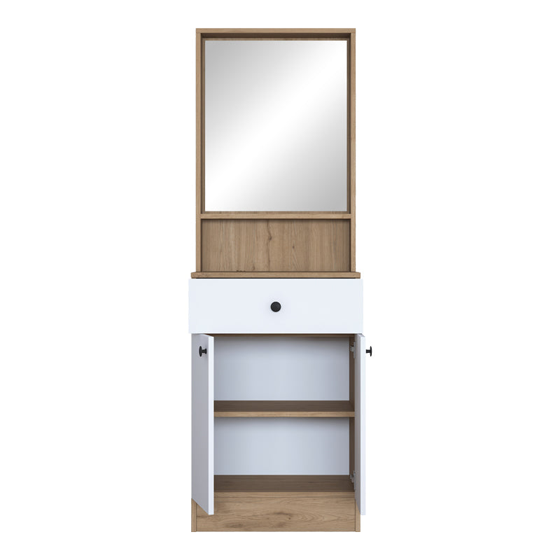 Cuier Rockder cu oglinda, 60x35x183 cm - Alb-Natur