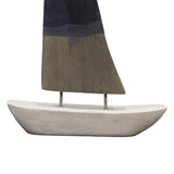 Decoratiune de masa nava Elize alb-Gri-albastru lemn de mango-fier, 30x5x48 cm