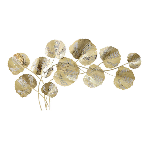Decoratiune de perete din metal Fleur, Auriu, 131x68x6 cm