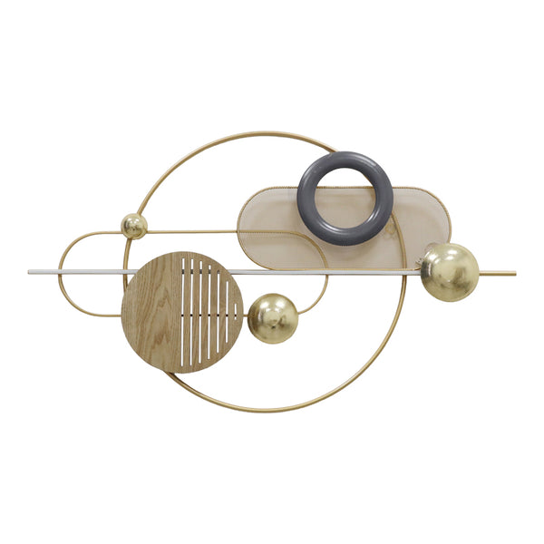 Decoratiune de perete din metal Lupus, Auriu, 89x52x6 cm