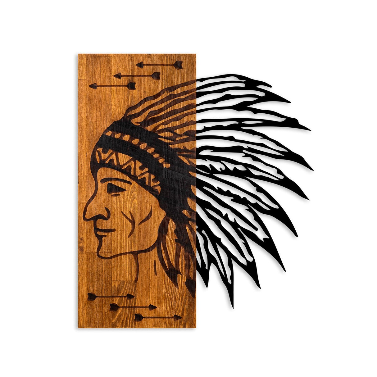 Decoratiune de perete lemn Apachi, Nuc, 50x58x3 cm