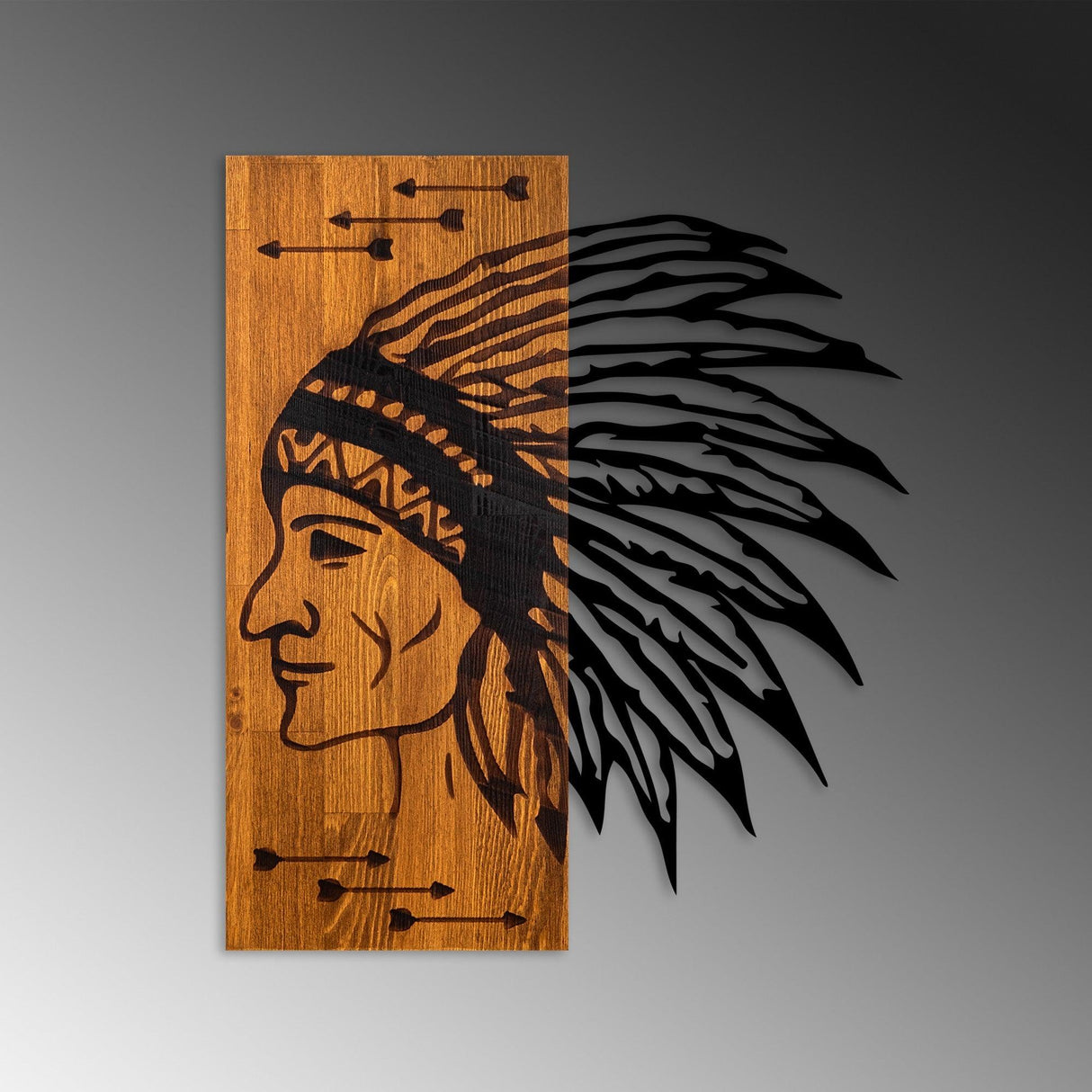 Decoratiune de perete lemn Apachi, Nuc, 50x58x3 cm