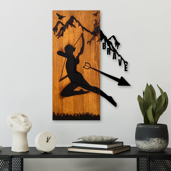 Decoratiune de perete lemn Brave, Nuc, 42x58 cm
