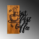 Decoratiune de perete lemn Coffee First, Nuc, 50x58x3 cm