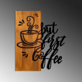 Decoratiune de perete lemn Coffee First, Nuc, 50x58x3 cm