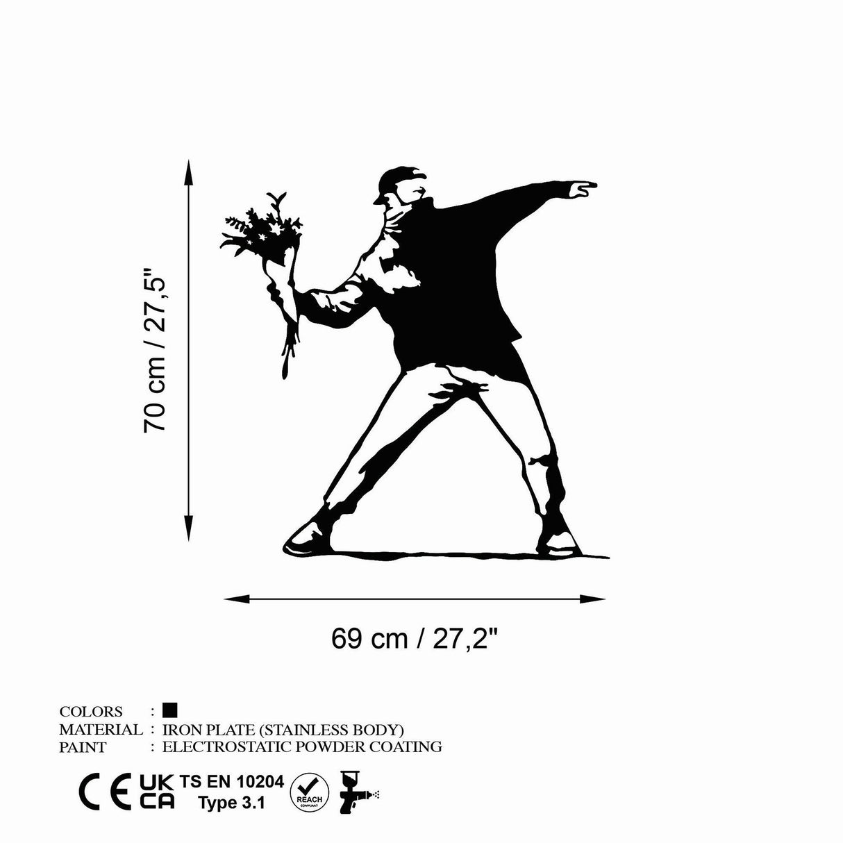 Decoratiune de perete Metal Banksy Metal 01, Negru, 69x70 cm