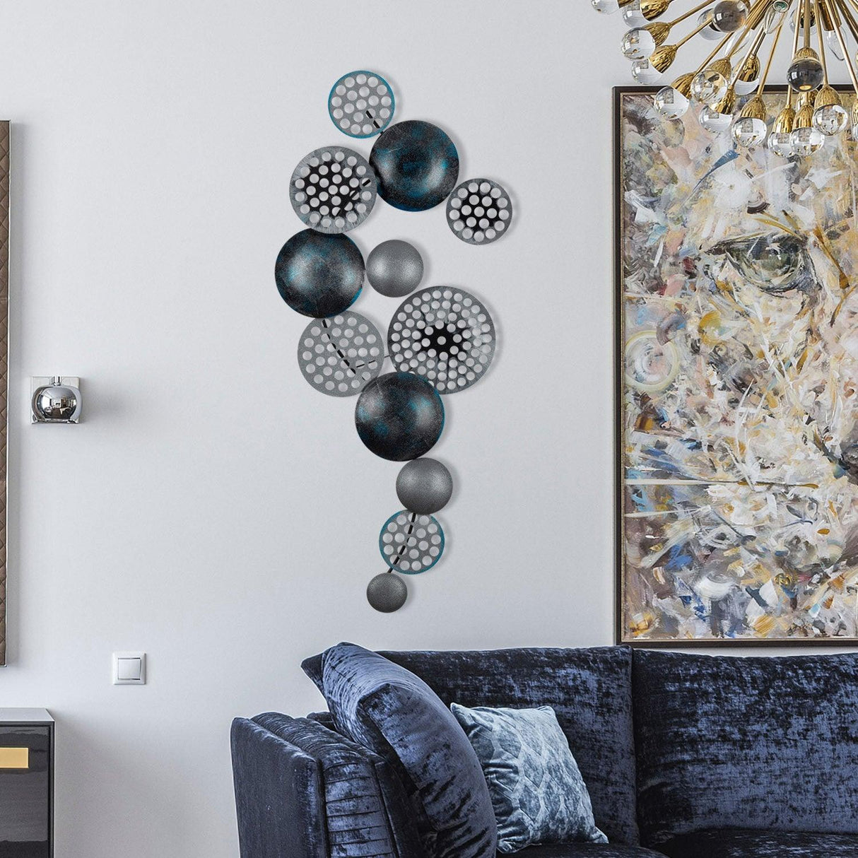 Decoratiune de perete Bronte, Metal, 42x8x90 cm - Albastru-Negru