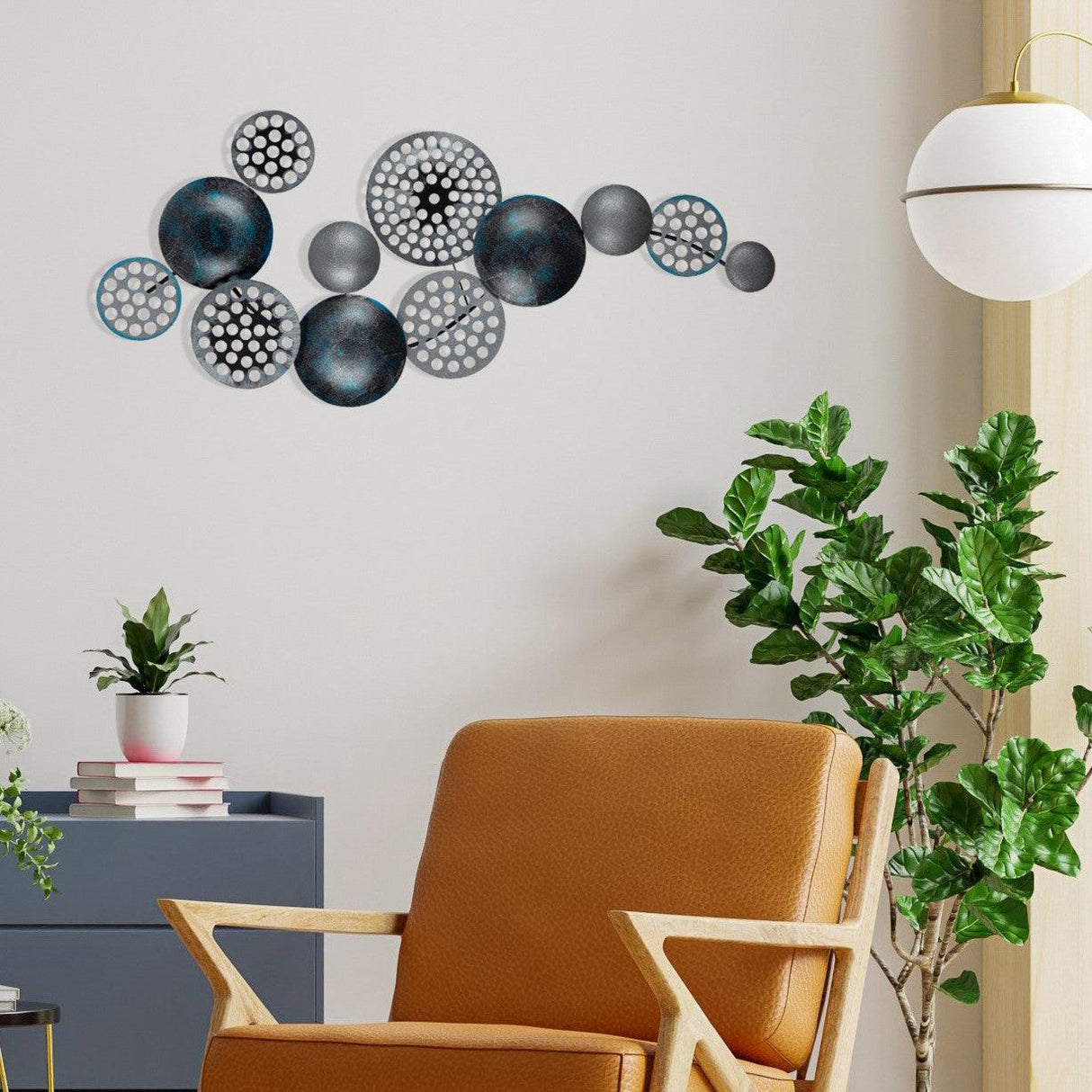 Decoratiune de perete Bronte, Metal, 42x8x90 cm - Albastru-Negru