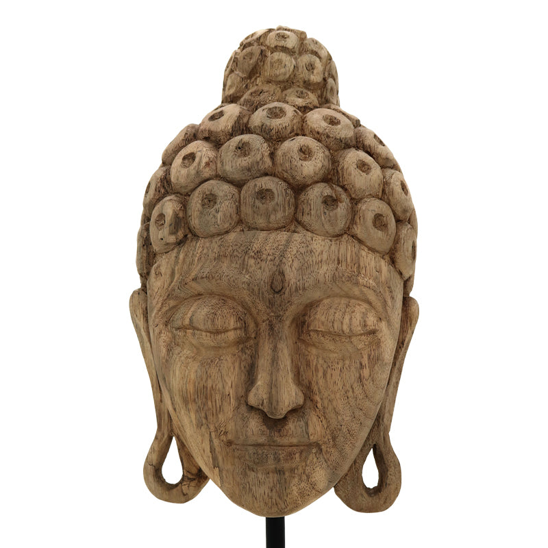 Decoratiune masa Buddha Mask din lemn mango Natural si fier, 20x18x48 cm, imagine suplimentara