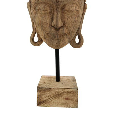 Decoratiune masa Buddha Mask din lemn mango Natural si fier, 20x18x48 cm, detaliu produs