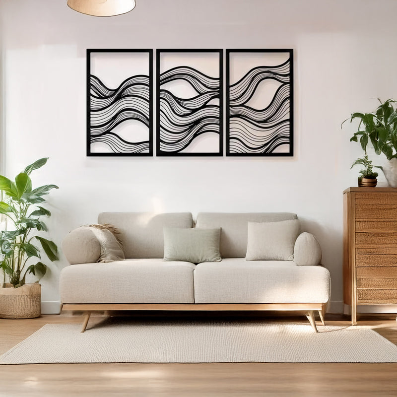 Decorațiune metal Wall deco Ocena set 3 piese negru metal, 30x50 cm