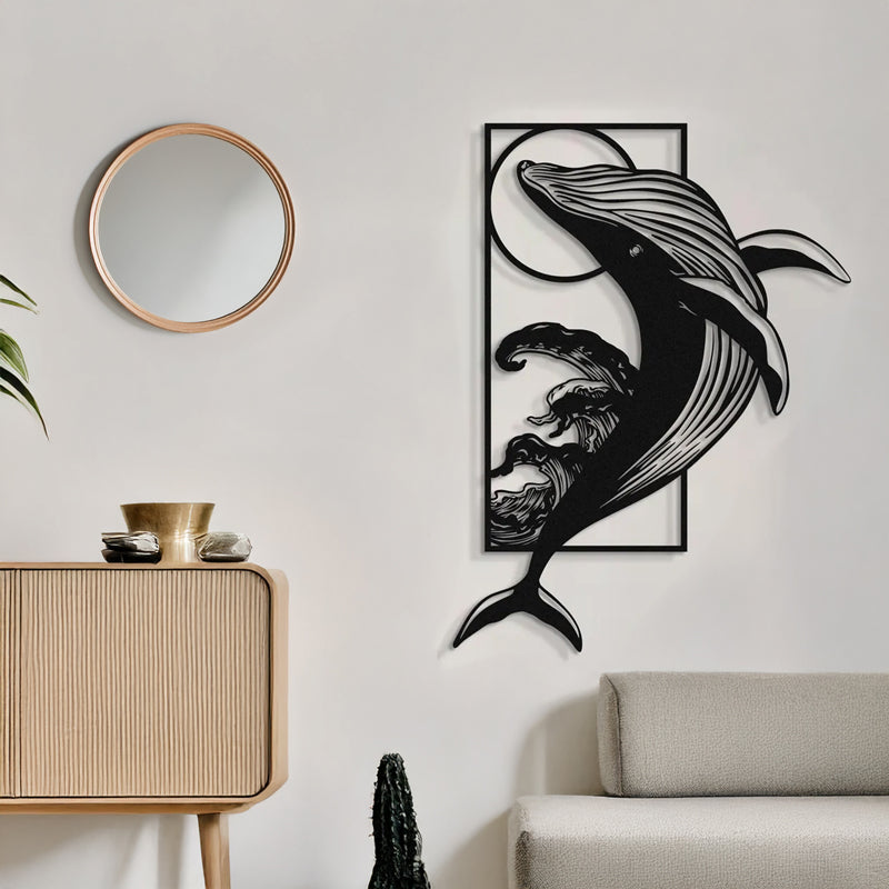 Decorațiune metal Wall deco Whale negru metal, 38x50 cm