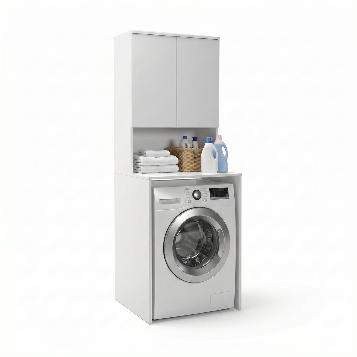 Dulap Baie Adore cu Loc Pentru Masina de Spalat, 3 Rafturi, 2 Usi, Alb, 65 x 182 x 60 cm