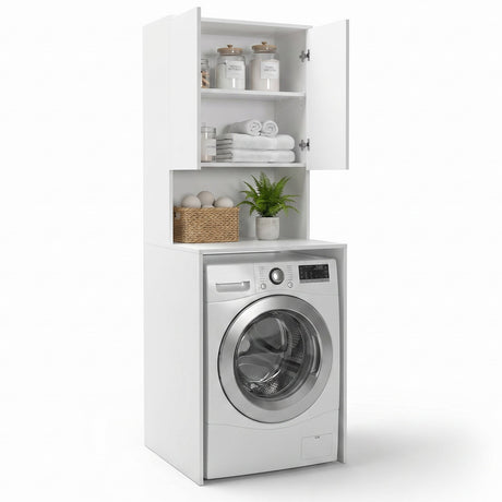Dulap Baie Adore cu Loc Pentru Masina de Spalat, 3 Rafturi, 2 Usi, Alb, 65x182x60 cm