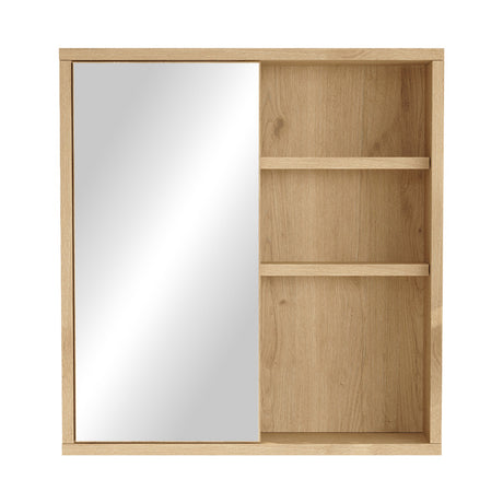 Dulap baie Bagno cu oglinda si Lustra, Natural, 60x14x64 cm