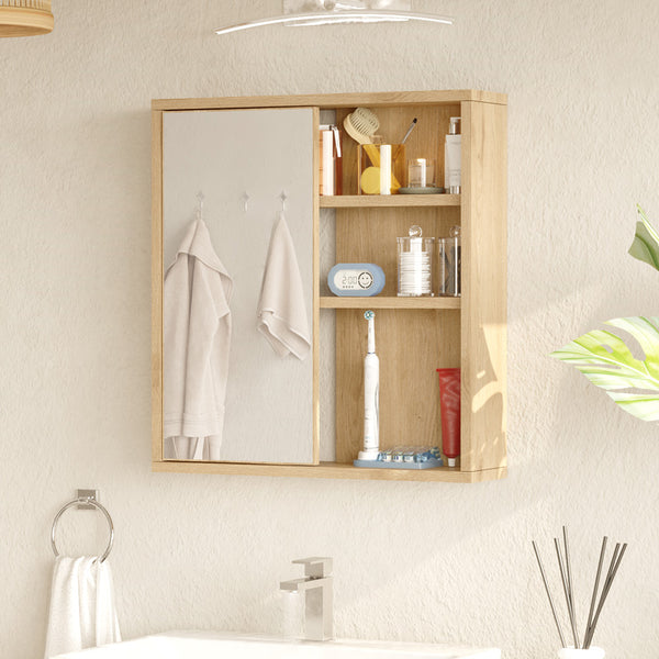 Dulap baie Bagno cu oglinda si Lustra, Natural, 60x14x64 cm