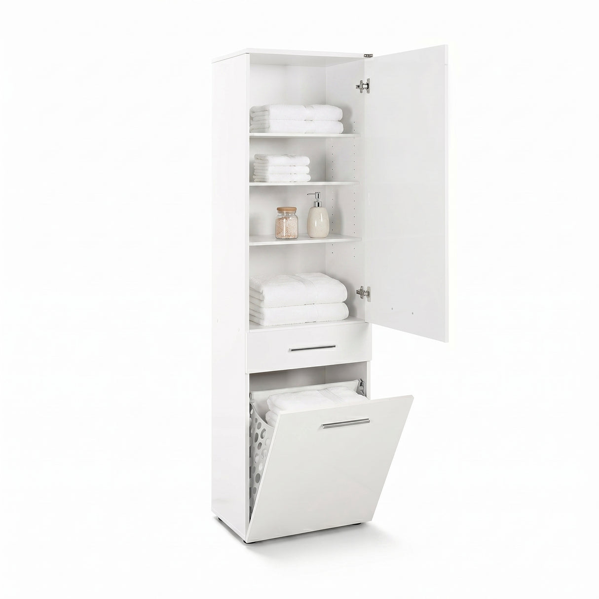 Dulap Baie cu cos de rufe Adore Diamond Maxi, Usa reversibila, Alb Lucios, 52x187x38 cm