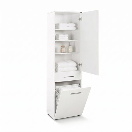 Dulap Baie cu cos de rufe Adore Diamond Maxi, Usa reversibila, Alb Lucios, 52x187x38 cm