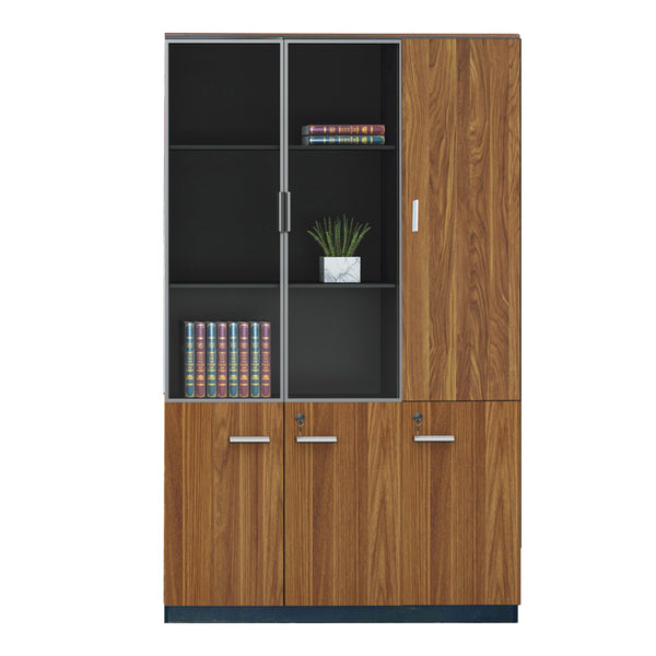 Dulap birou profesional cu functie organizare Oscar, Lemn, Nuc-Antracit, 120x40x200 cm