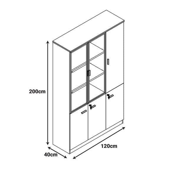 Dulap birou profesional cu functie organizare Oscar, Lemn, Nuc-Antracit, 120x40x200 cm