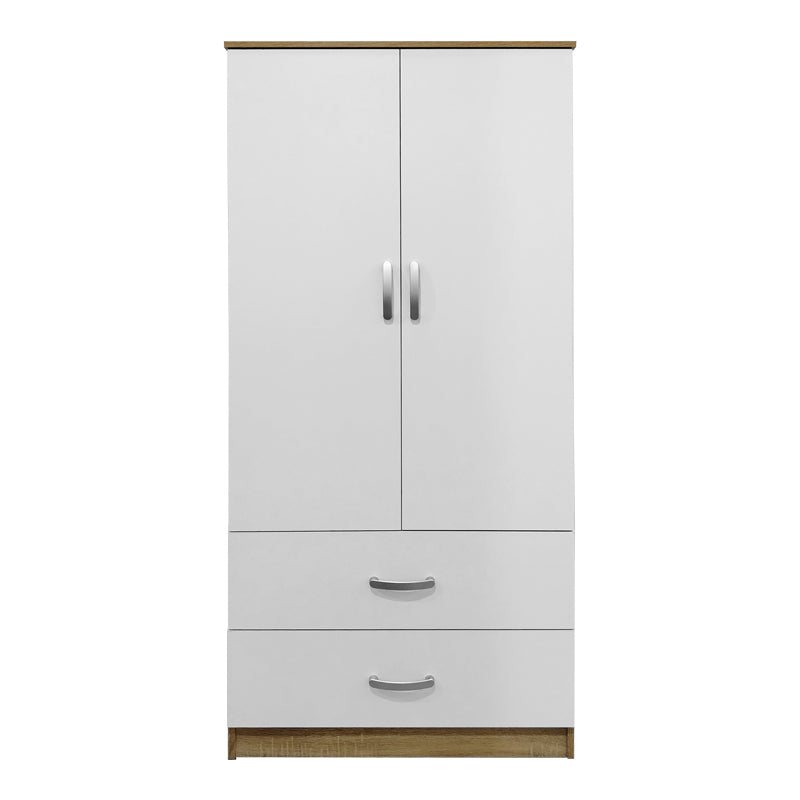 Dulap Athos cu 2 usi si 2 sertare, 80x42x180 cm - Sonoma-Alb