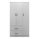 Dulap cu 3 uși și 2 sertare Athos, Lemn, Alb, 90x42x180 cm - Alb