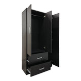 Dulap cu 3 uși și 2 sertare Athos, Lemn, Alb, 90x42x180 cm - Nuc
