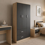 Dulap Athos cu 3 usi si 2 sertare, 90x42x180 cm - Sonoma-Antracit