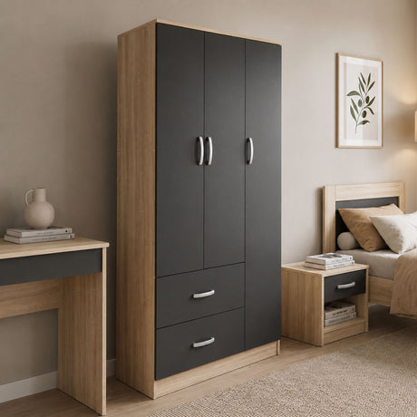 Dulap Athos cu 3 usi si 2 sertare, 90x42x180 cm