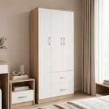 Dulap Athos cu 3 usi si 2 sertare, 90x42x180 cm - Sonoma-Alb