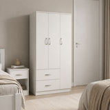 Dulap Athos cu 3 usi si 2 sertare, 90x42x180 cm - Alb