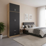 Dulap Athos cu 2 usi, 2 sertare si loft, 80x42x240 cm - Stejar-Antracit