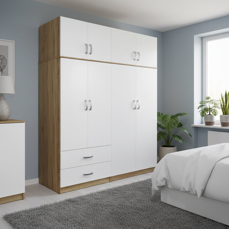 Dulap Athos cu 4 usi si loft, 160x42x240 cm - Sonoma-Alb