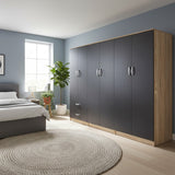 Dulap Athos I cu 6 usi, 240x42x180 cm - Sonoma-Antracit