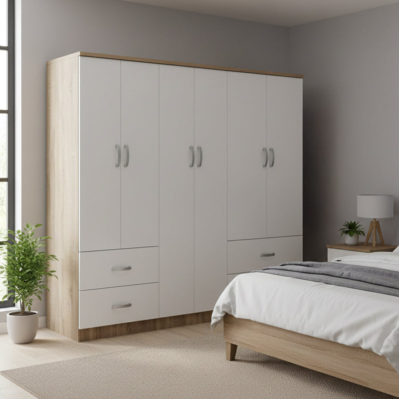 Dulap Athos cu 6 usi, 200x42x180 cm - Sonoma-Alb